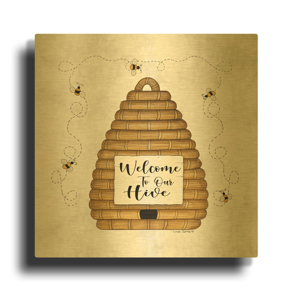'Welcome to Our Hive' By Linda Spivey Gold Metal Wall Art