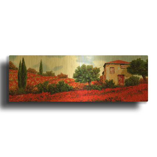 'Papaveri Sulle Colline' By Guido Borelli Gold Metal Wall Art