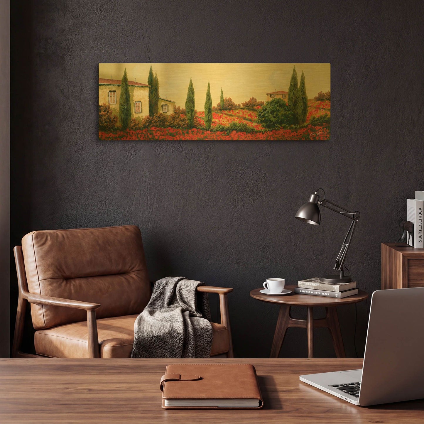 'Tre Case Tra I Papaveri' By Guido Borelli Gold Metal Wall Art