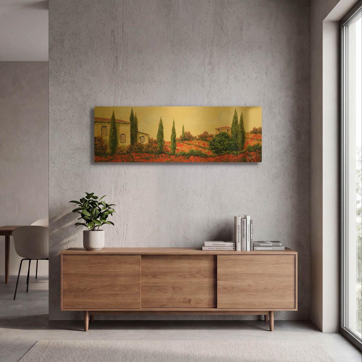 'Tre Case Tra I Papaveri' By Guido Borelli Gold Metal Wall Art