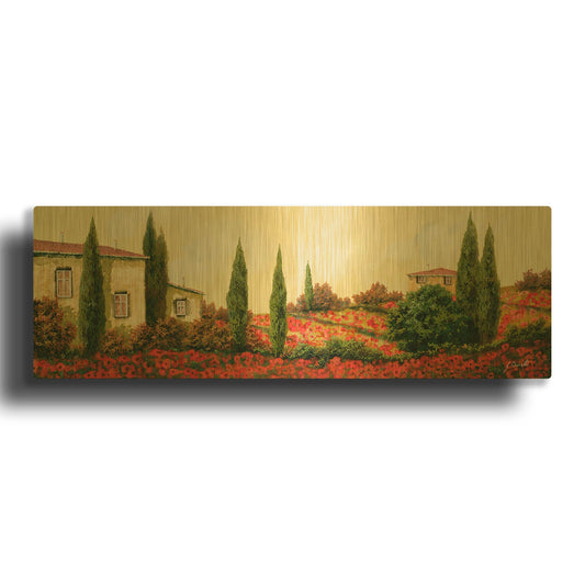 'Tre Case Tra I Papaveri' By Guido Borelli Gold Metal Wall Art