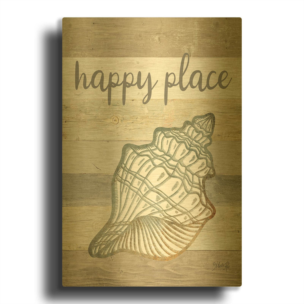 'Happy Place Shell' By Marla Rae Gold Metal Wall Art
