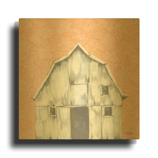 'Peaches & Cream Barn' By Michele Norman Gold Metal Wall Art