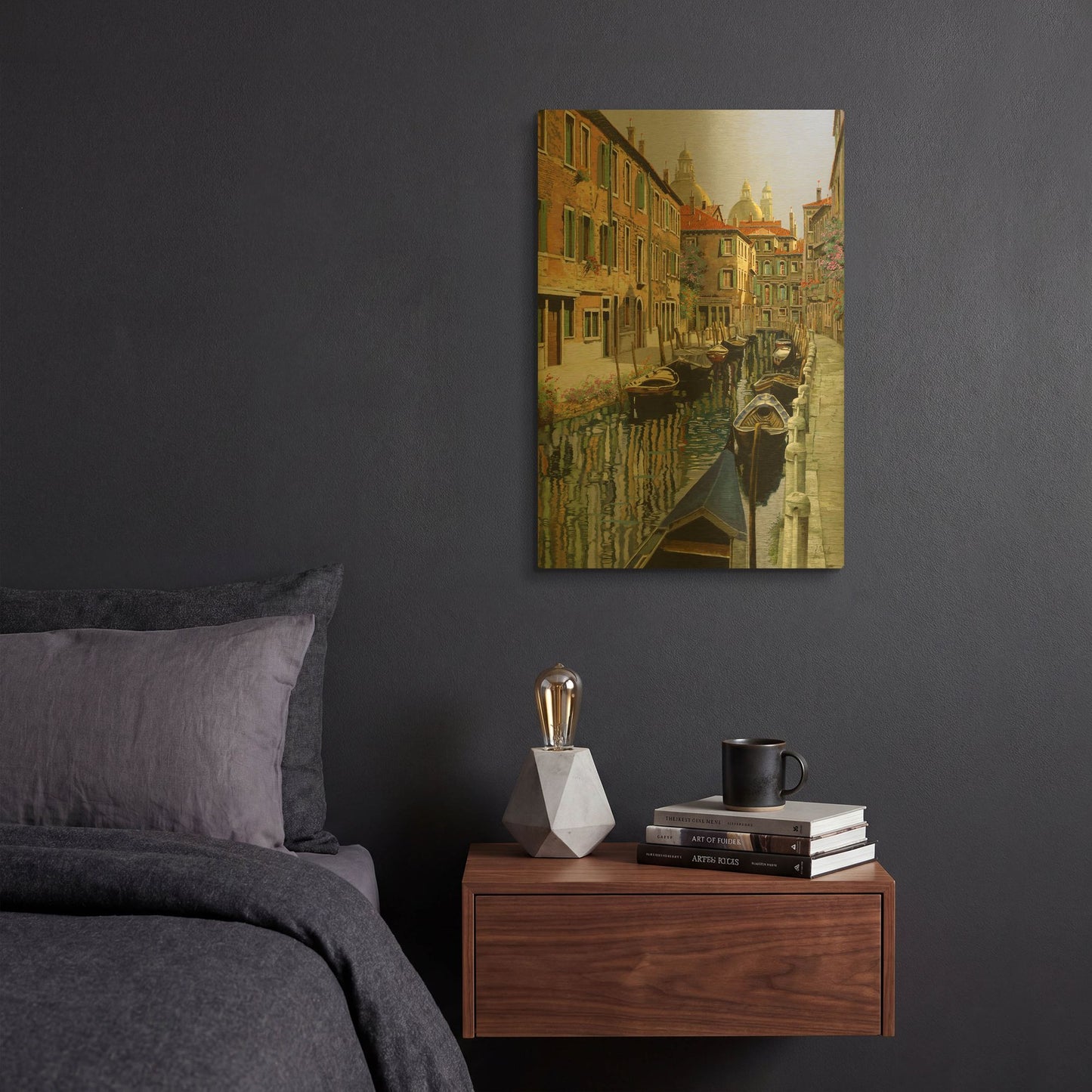 'La Barche Sul Canale' By Guido Borelli Gold Metal Wall Art