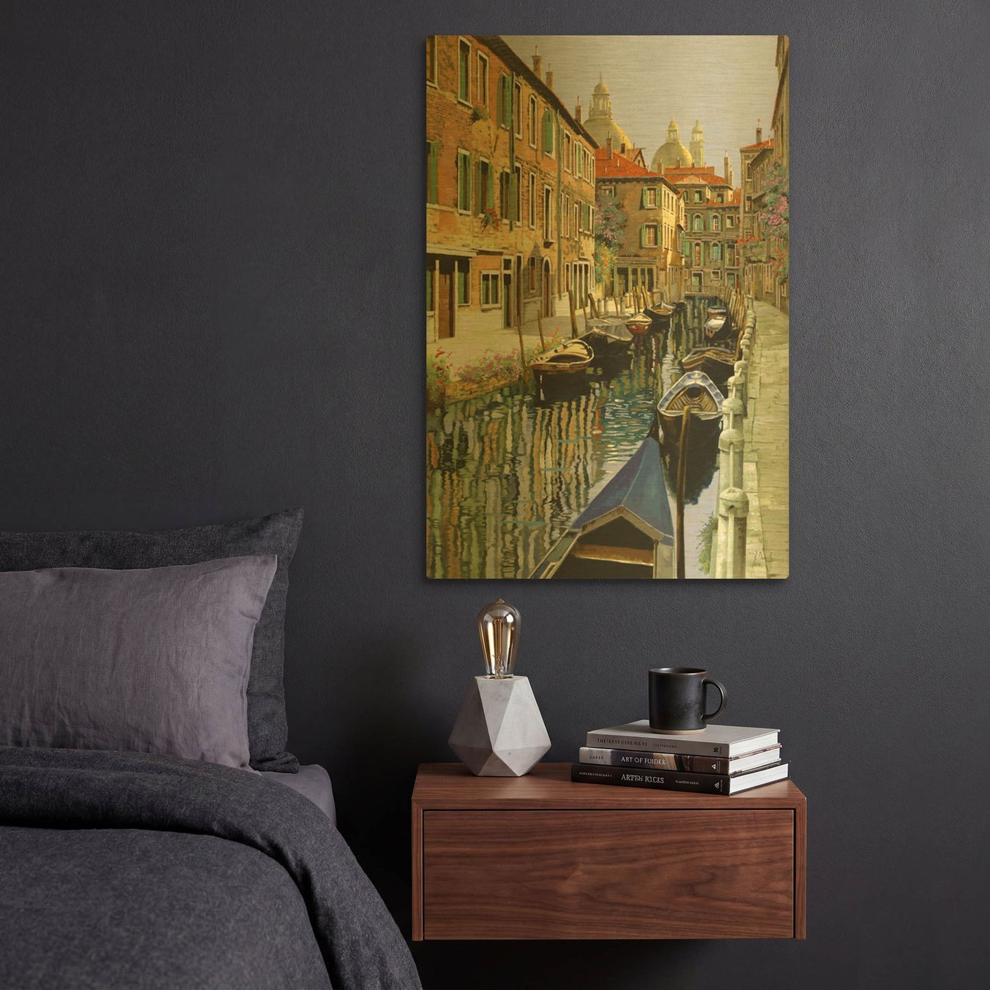 'La Barche Sul Canale' By Guido Borelli Gold Metal Wall Art