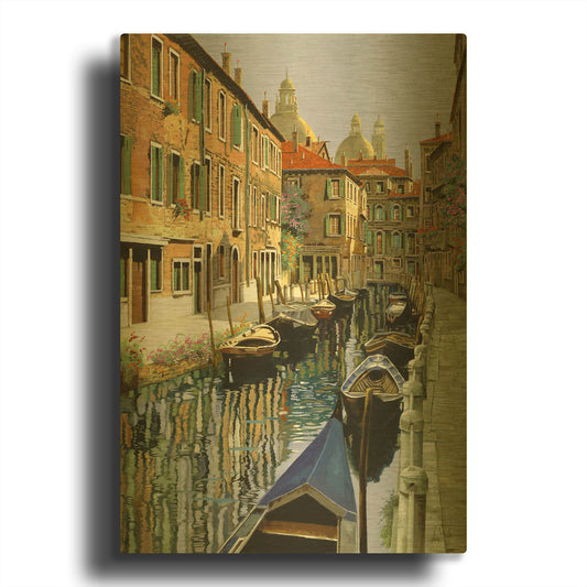'La Barche Sul Canale' By Guido Borelli Gold Metal Wall Art