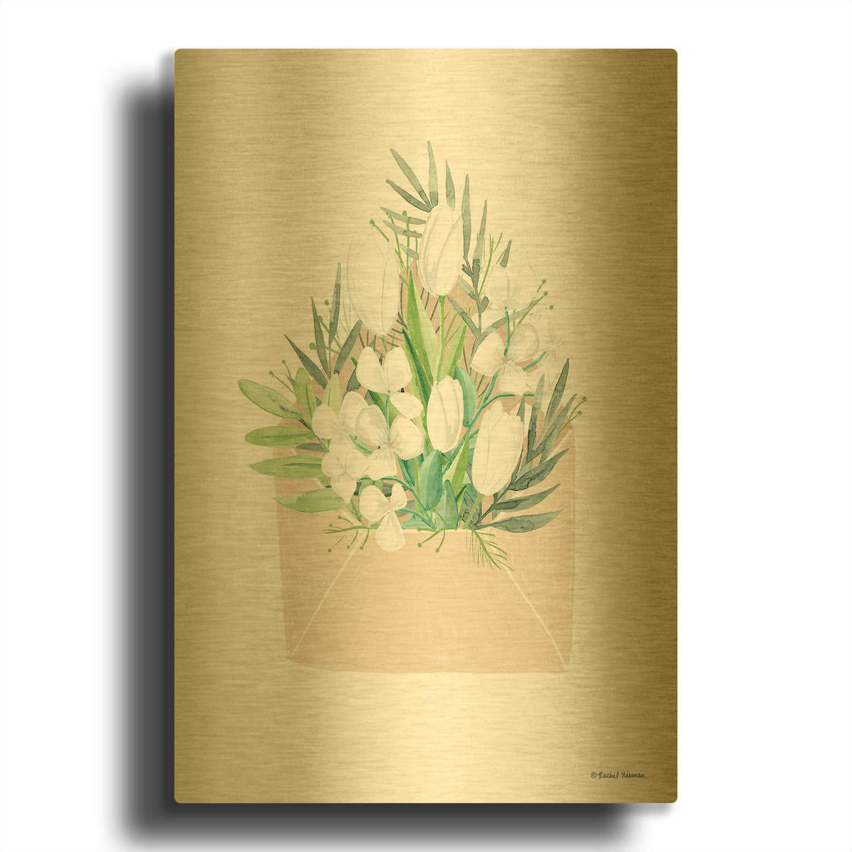 'Flower Delivery' By Rachel Nieman Gold Metal Wall Art