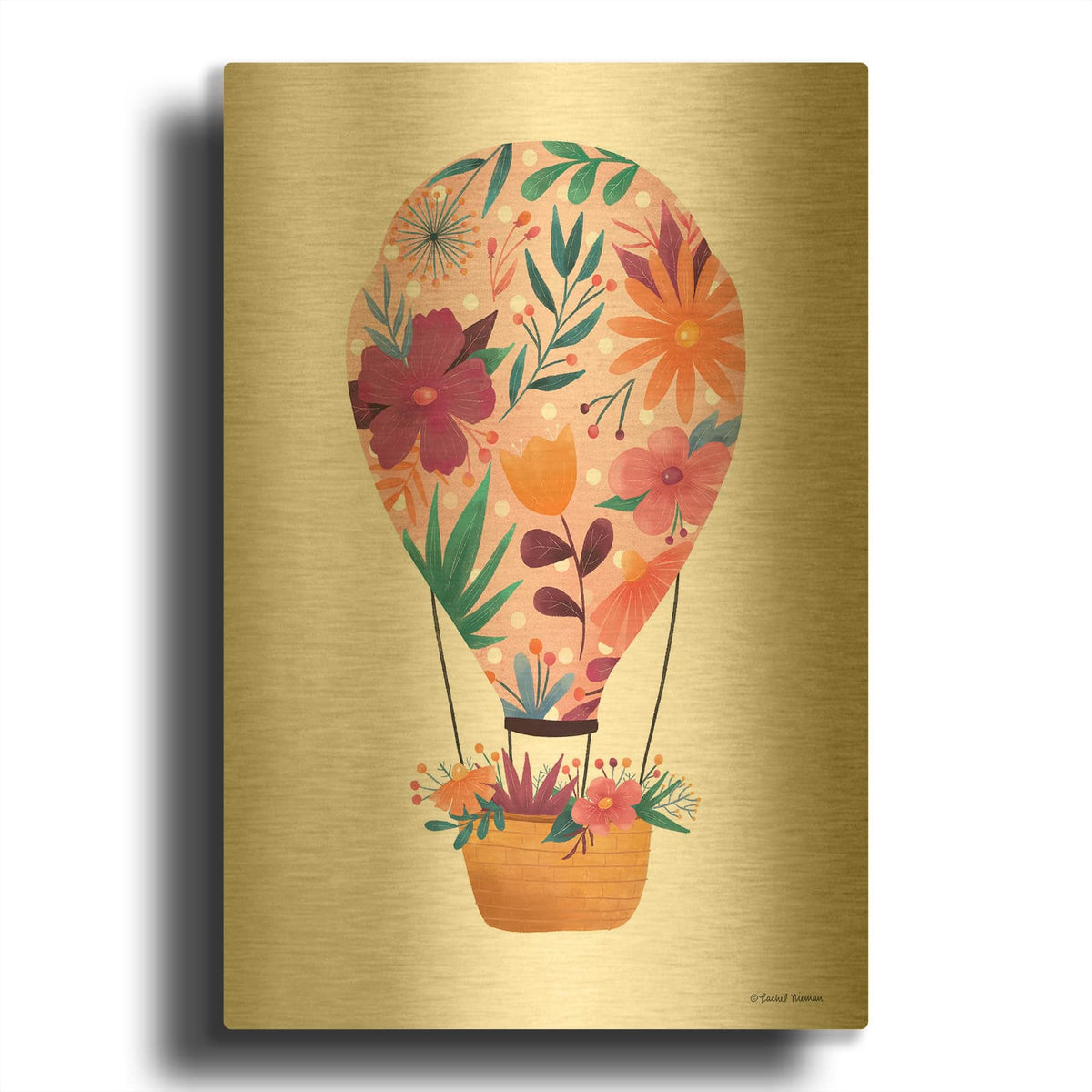 'Floral Ballooning' By Rachel Nieman Gold Metal Wall Art