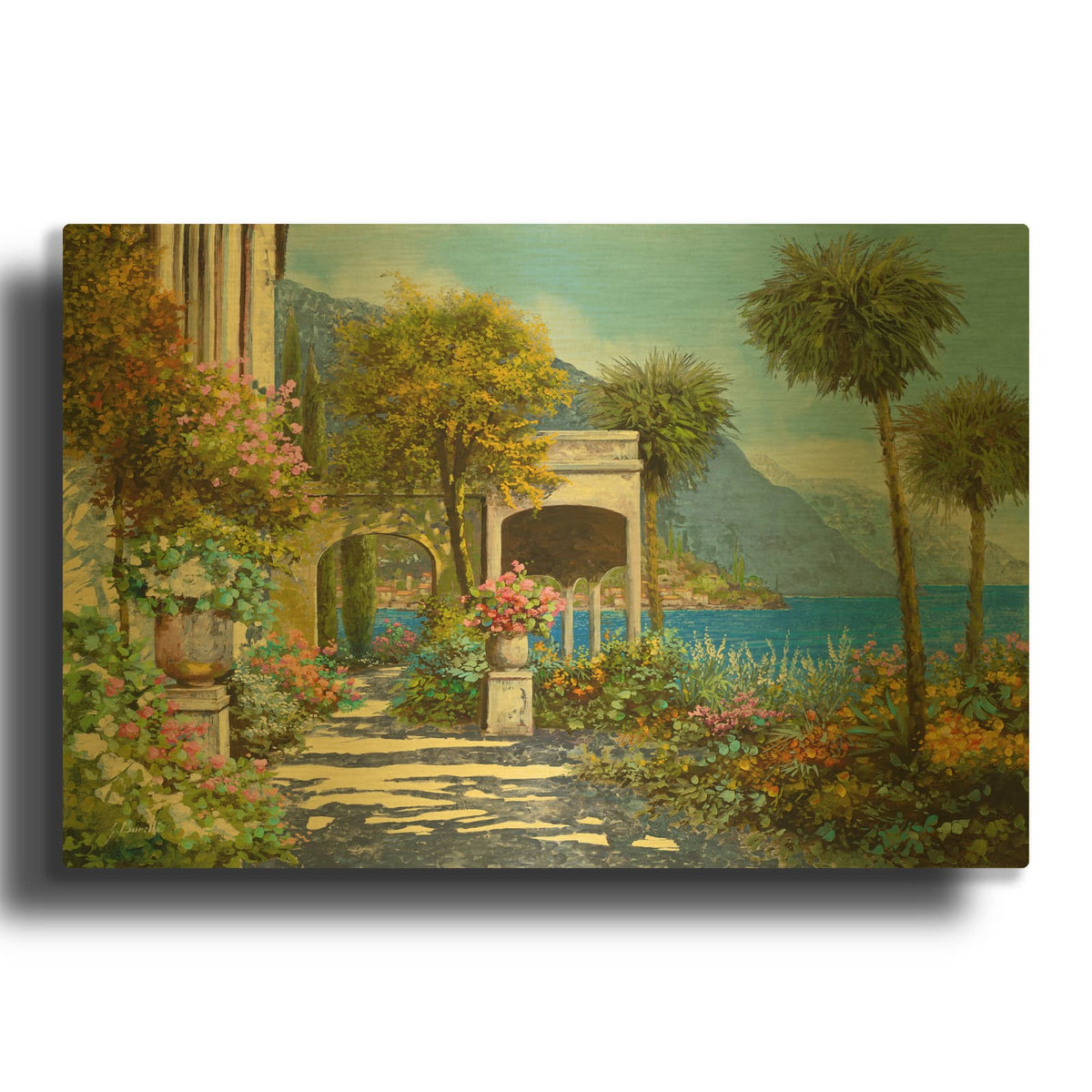 'Passeggiata al Lago' By Guido Borelli Gold Metal Wall Art