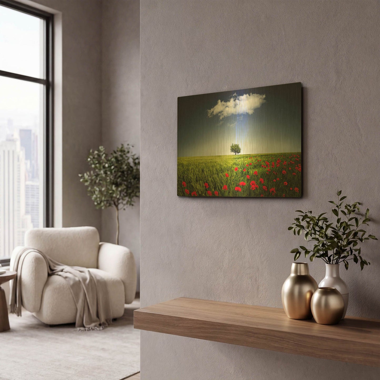 'Lone tree a poppies field' By Bess Hamiti Gold Metal Wall Art