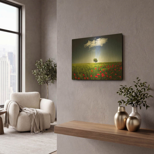'Lone tree a poppies field' By Bess Hamiti Gold Metal Wall Art