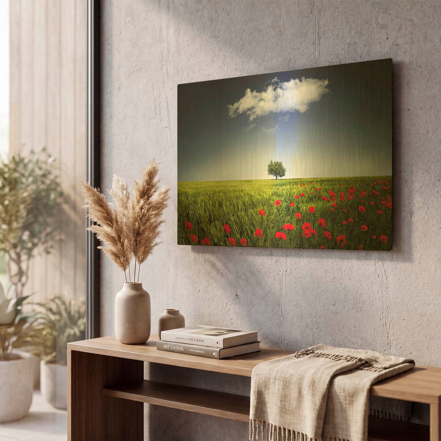 'Lone tree a poppies field' By Bess Hamiti Gold Metal Wall Art