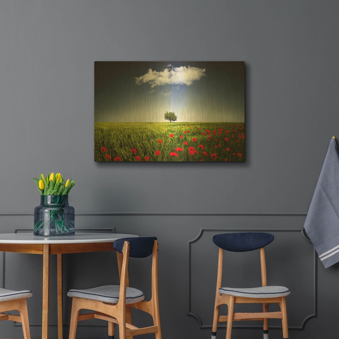 'Lone tree a poppies field' By Bess Hamiti Gold Metal Wall Art