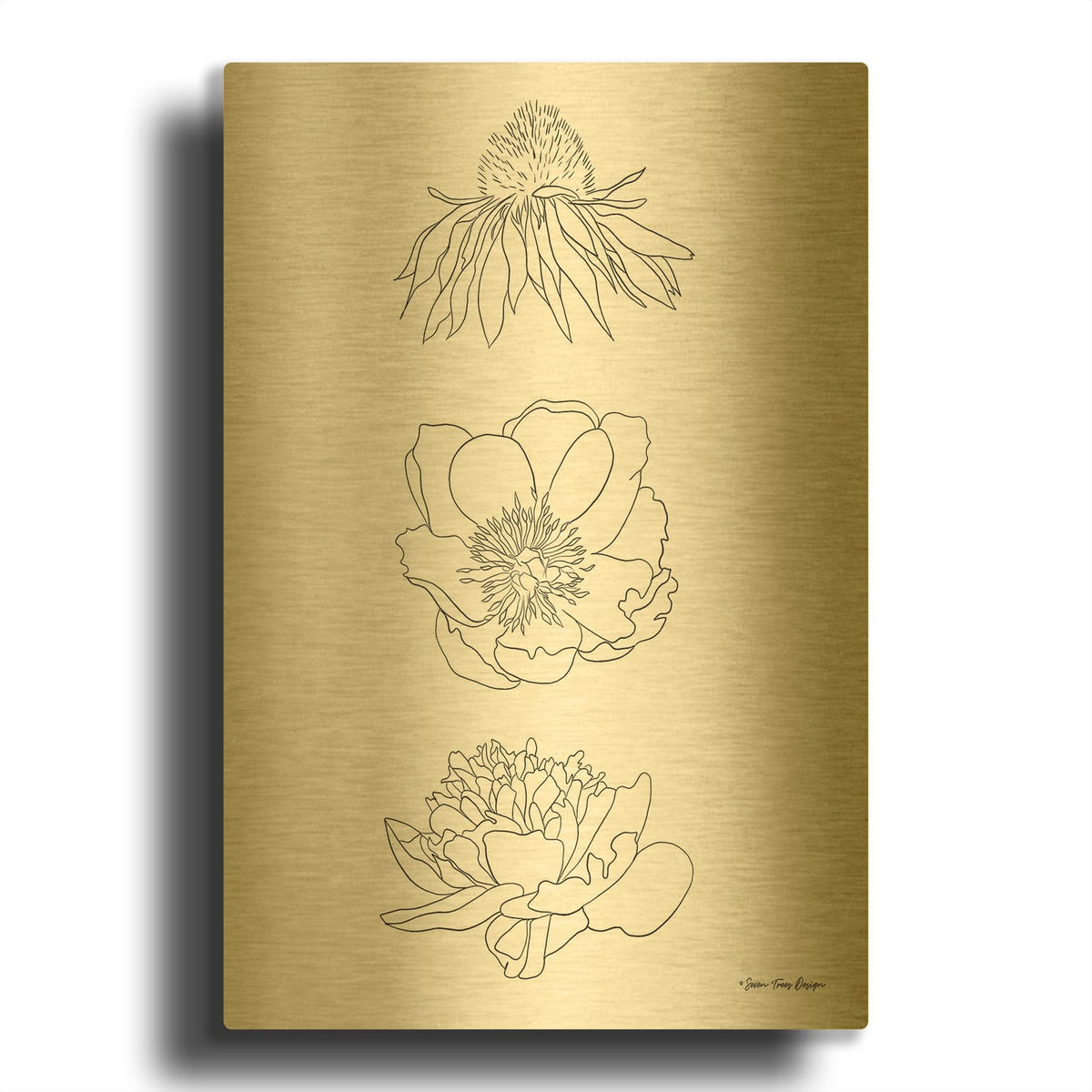 'Hand Drawn Flowers' By Seven Trees Design Gold Metal Wall Art