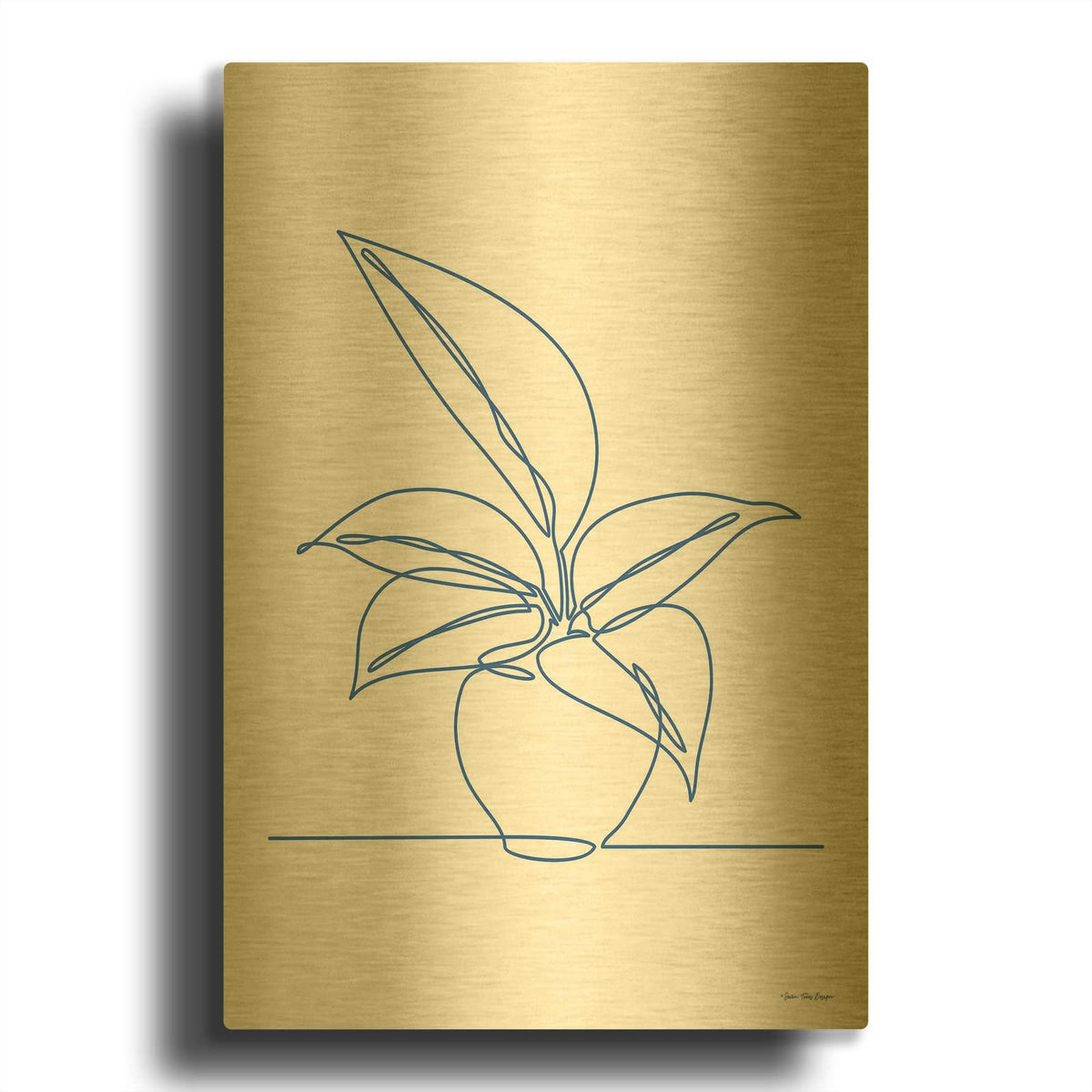 'One Line Plant I' By Seven Trees Design Gold Metal Wall Art