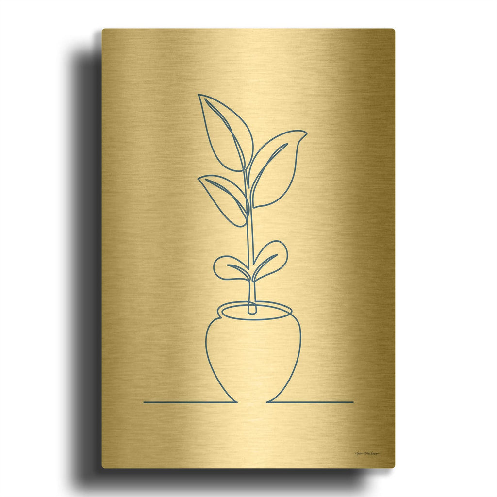 'One Line Plant II' By Seven Trees Design Gold Metal Wall Art