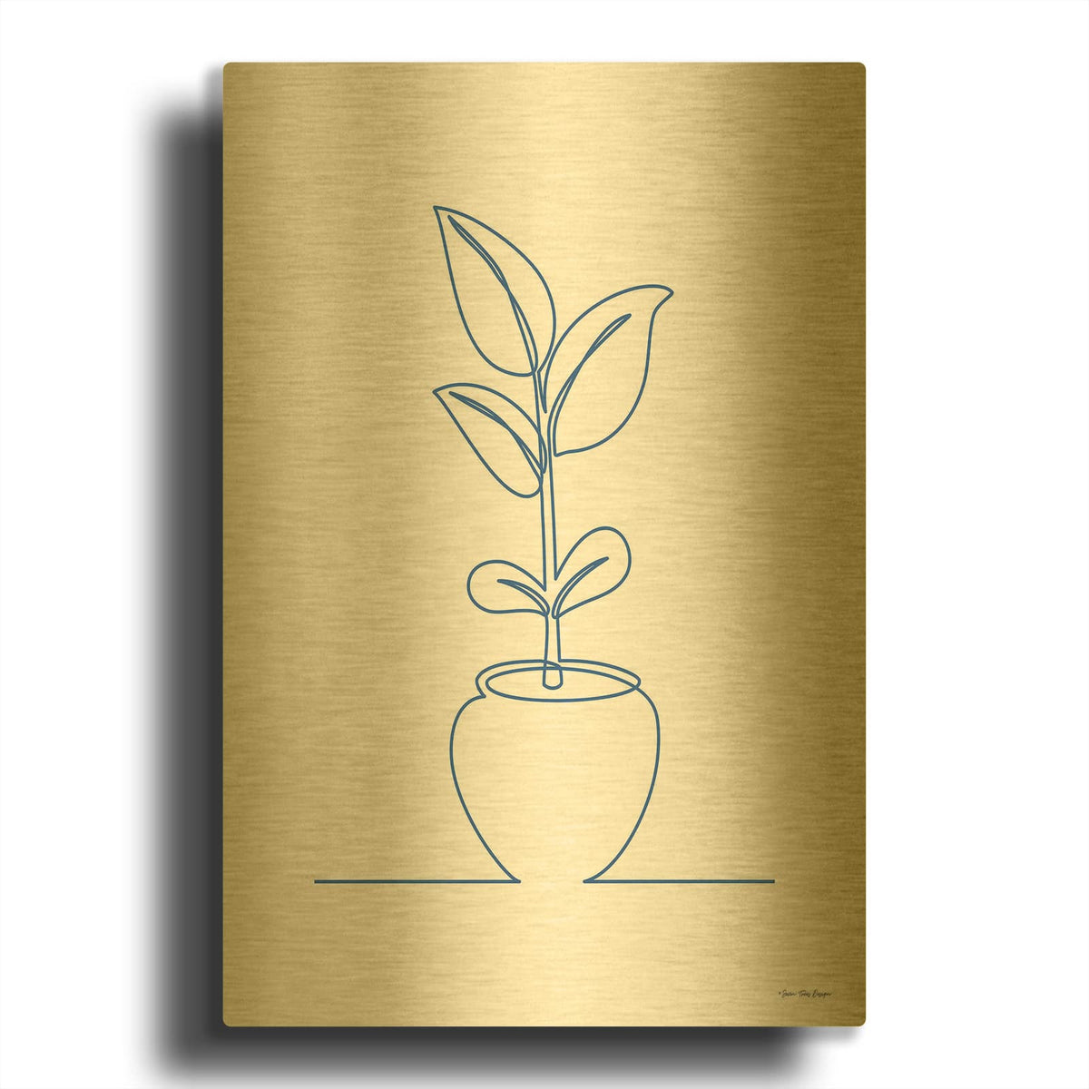 'One Line Plant II' By Seven Trees Design Gold Metal Wall Art