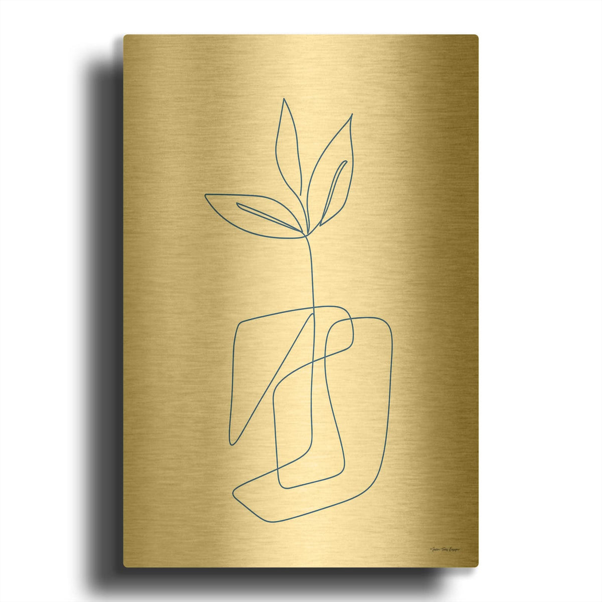 'One Line Botanical II' By Seven Trees Design Gold Metal Wall Art