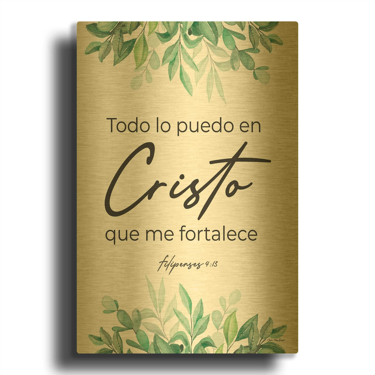 'Philippians 4.13 - Spanish' By Seven Trees Design Gold Metal Wall Art