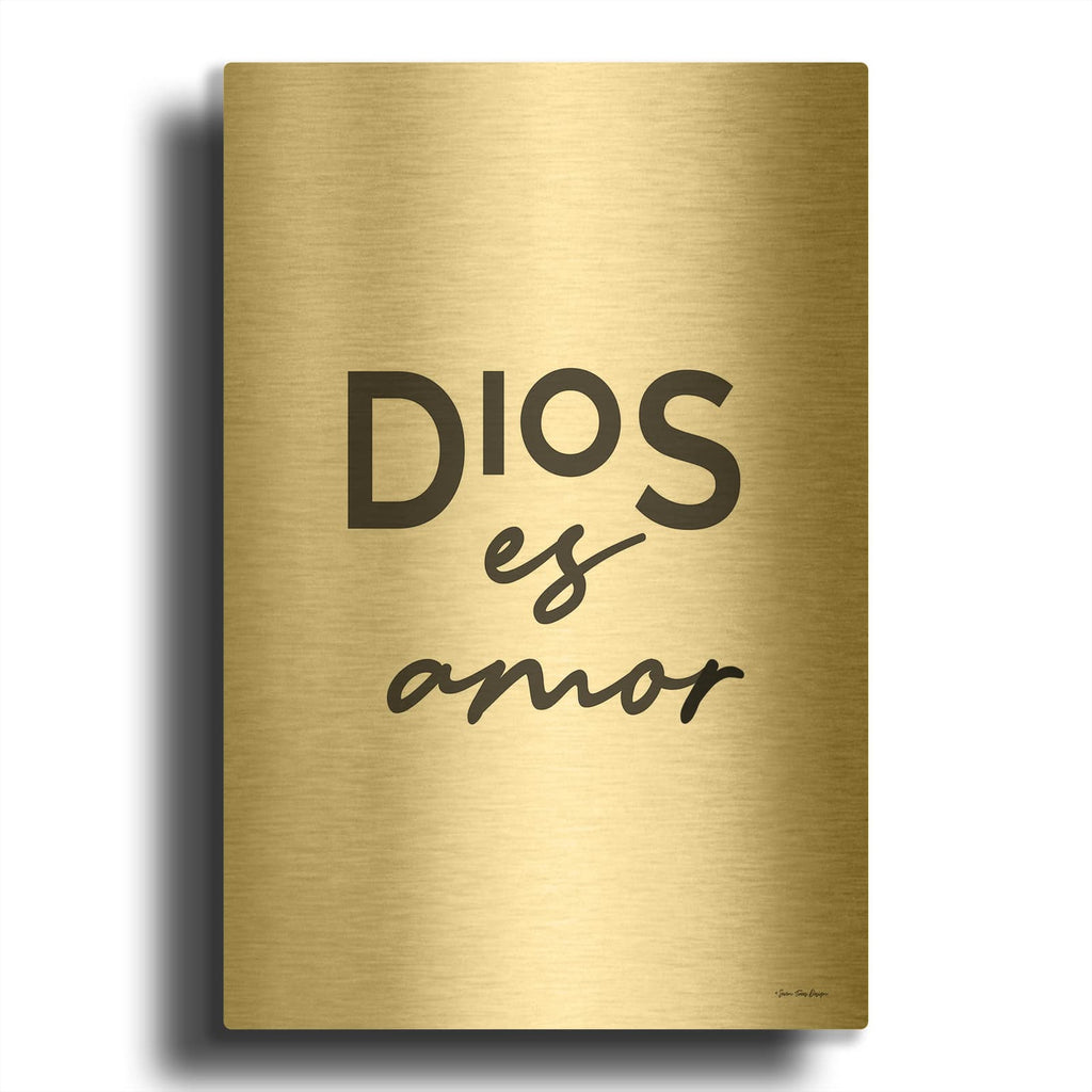 'God is Love - Spanish' By Seven Trees Design Gold Metal Wall Art