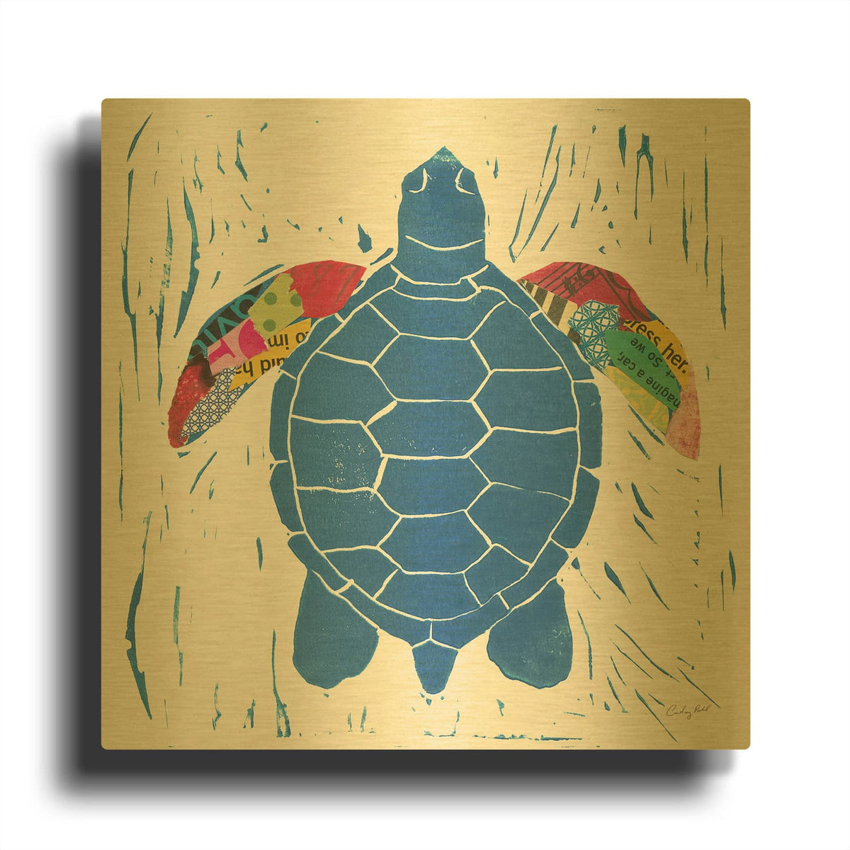 'Sea Creature Turtle Color' By Courtney Prahl Gold Metal Wall Art