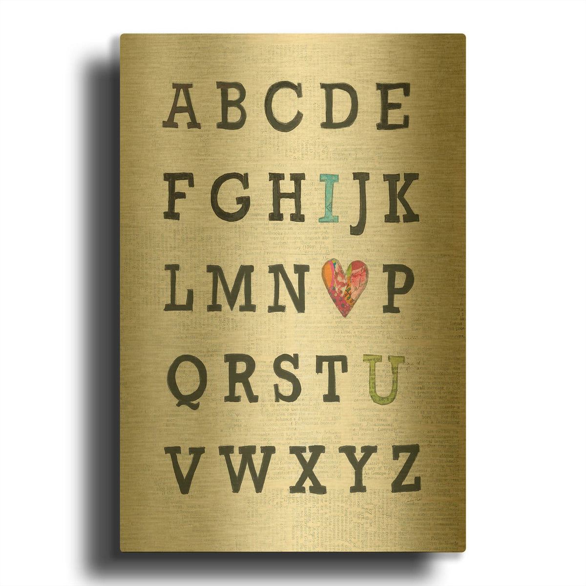 'Alphabet on Print' By Courtney Prahl Gold Metal Wall Art