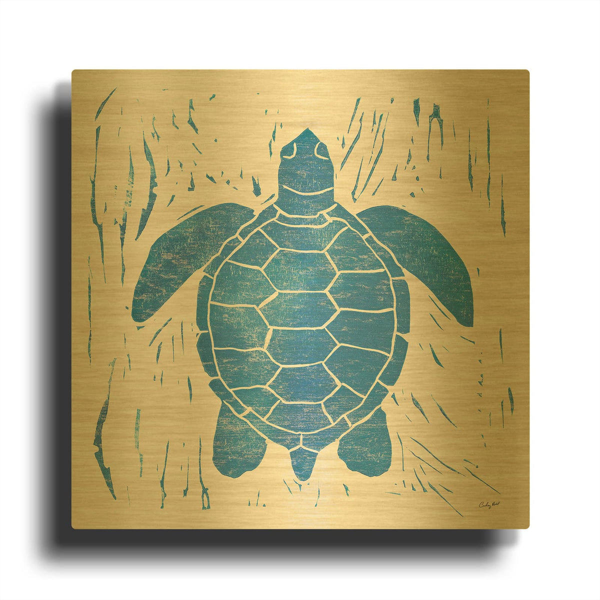'Sea Creature Turtle Blue' By Courtney Prahl Gold Metal Wall Art