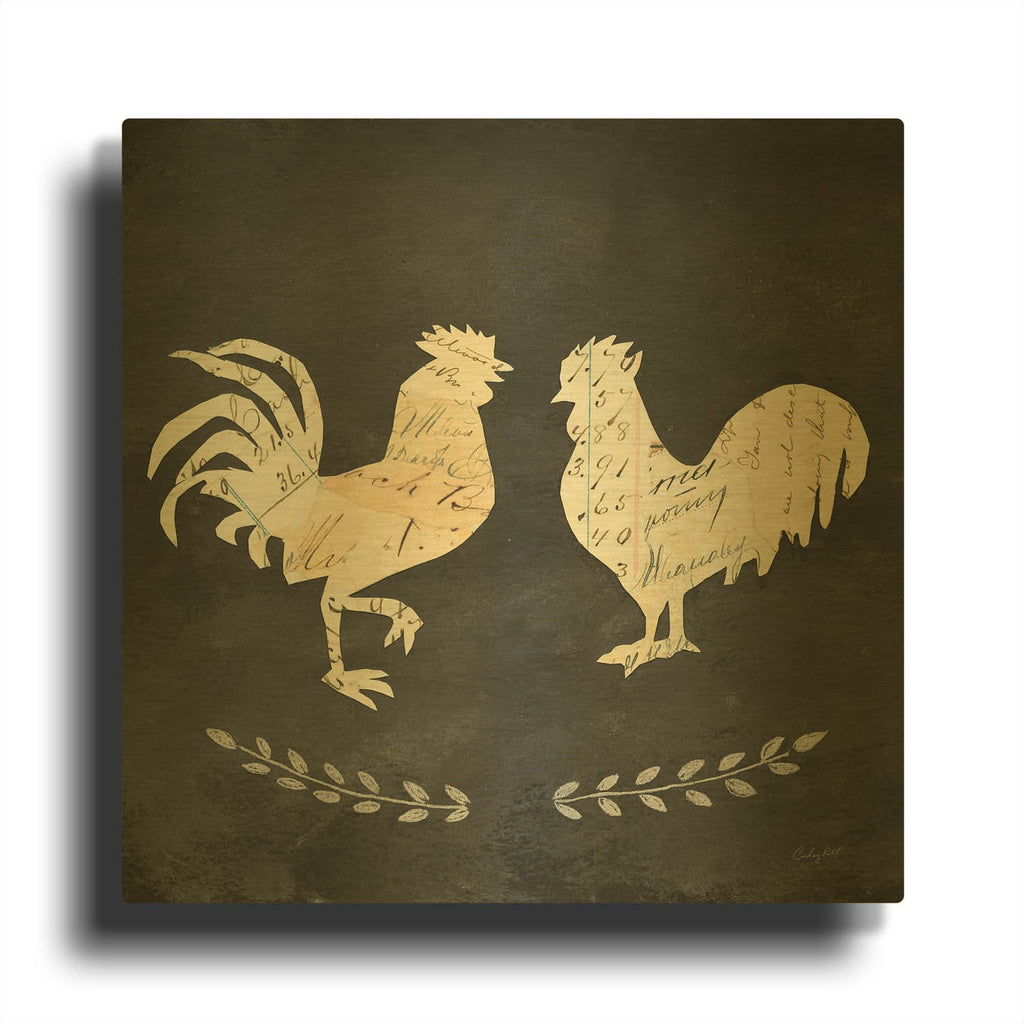 'Le Coq Cameo Sq no Words' By Courtney Prahl Gold Metal Wall Art