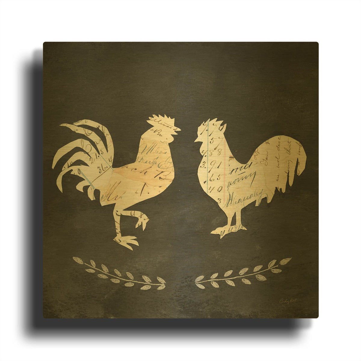 'Le Coq Cameo Sq no Words' By Courtney Prahl Gold Metal Wall Art