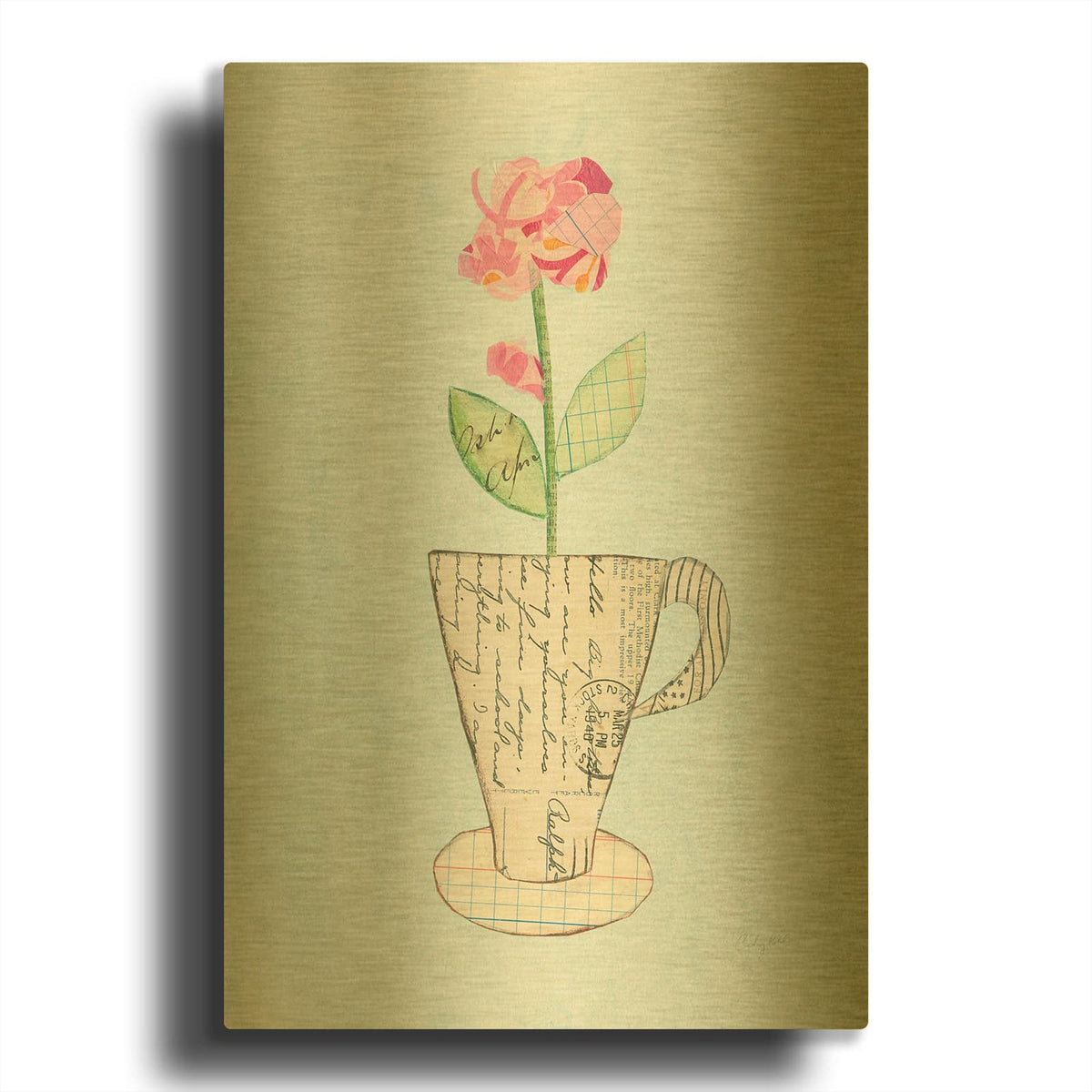 'Teacup Floral III' By Courtney Prahl Gold Metal Wall Art
