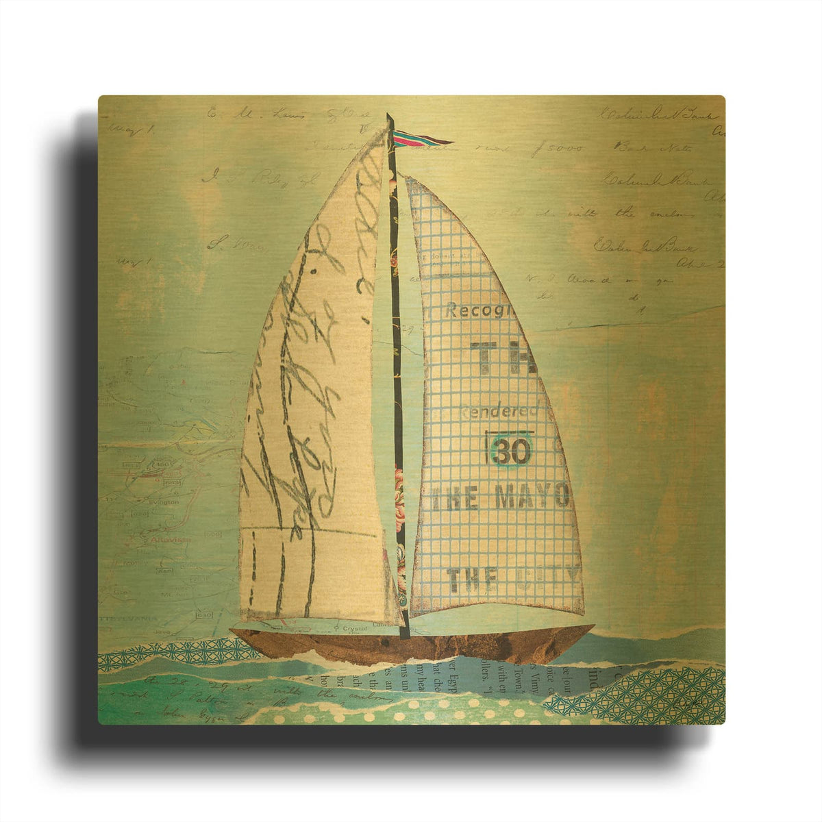 'At the Regatta III Sail Sq' By Courtney Prahl Gold Metal Wall Art