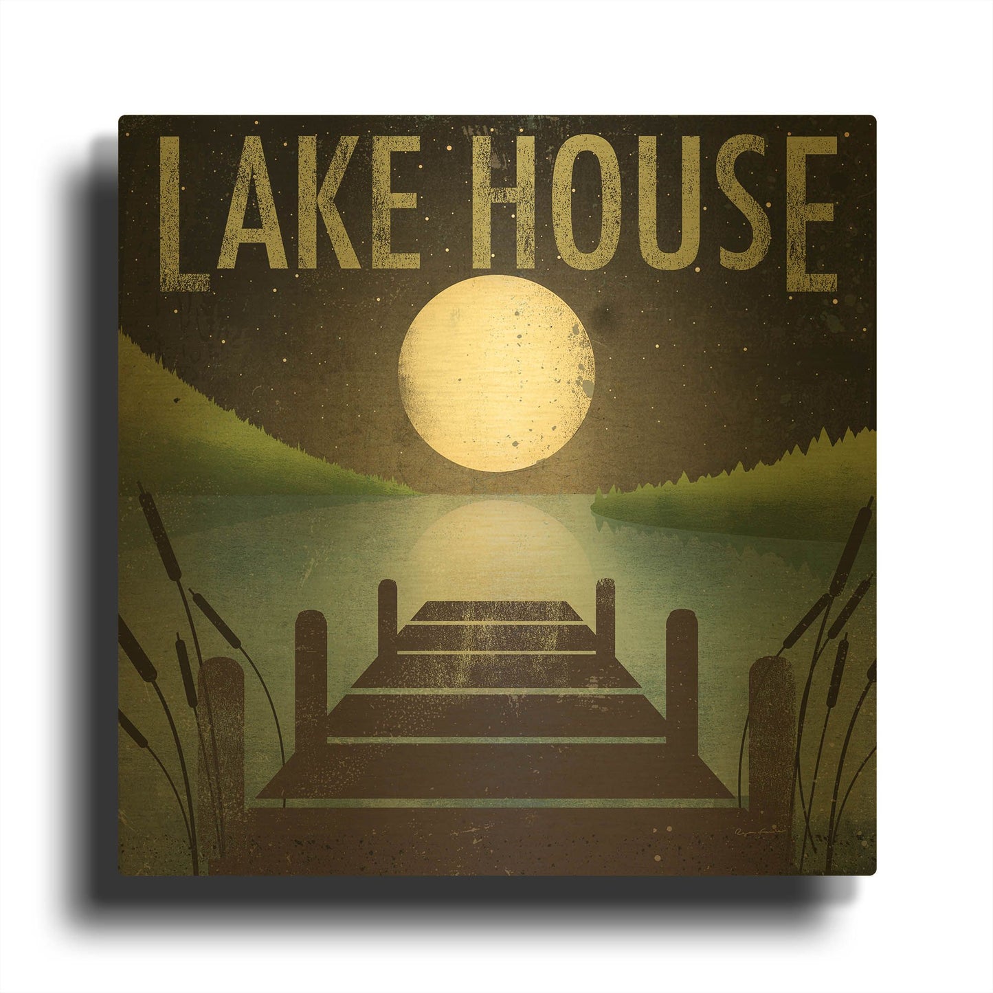 'Lake House' By Ryan Fowler Gold Metal Wall Art