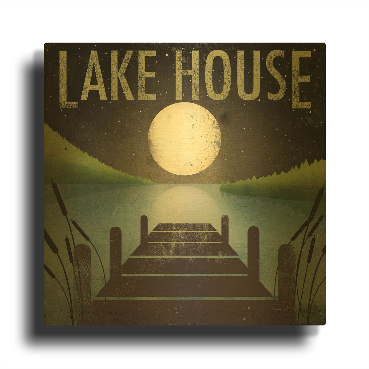 'Lake House' By Ryan Fowler Gold Metal Wall Art