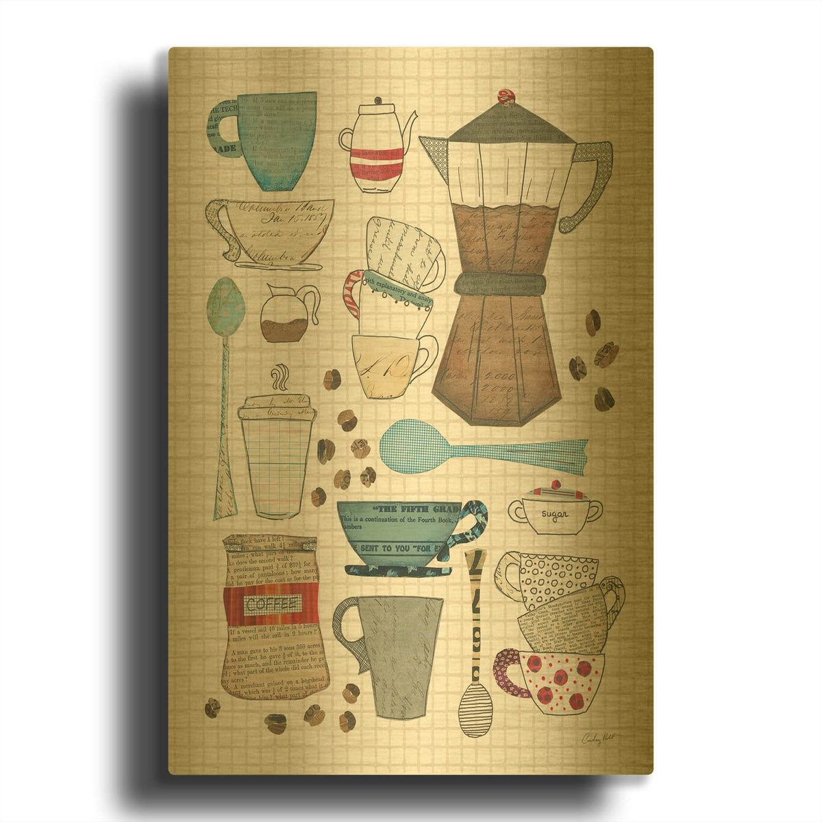 'Coffee Chart I v2 Gingham' By Courtney Prahl Gold Metal Wall Art