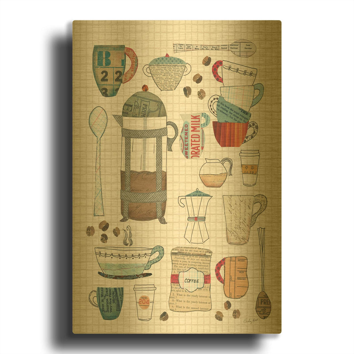'Coffee Chart II v2 Gingham' By Courtney Prahl Gold Metal Wall Art