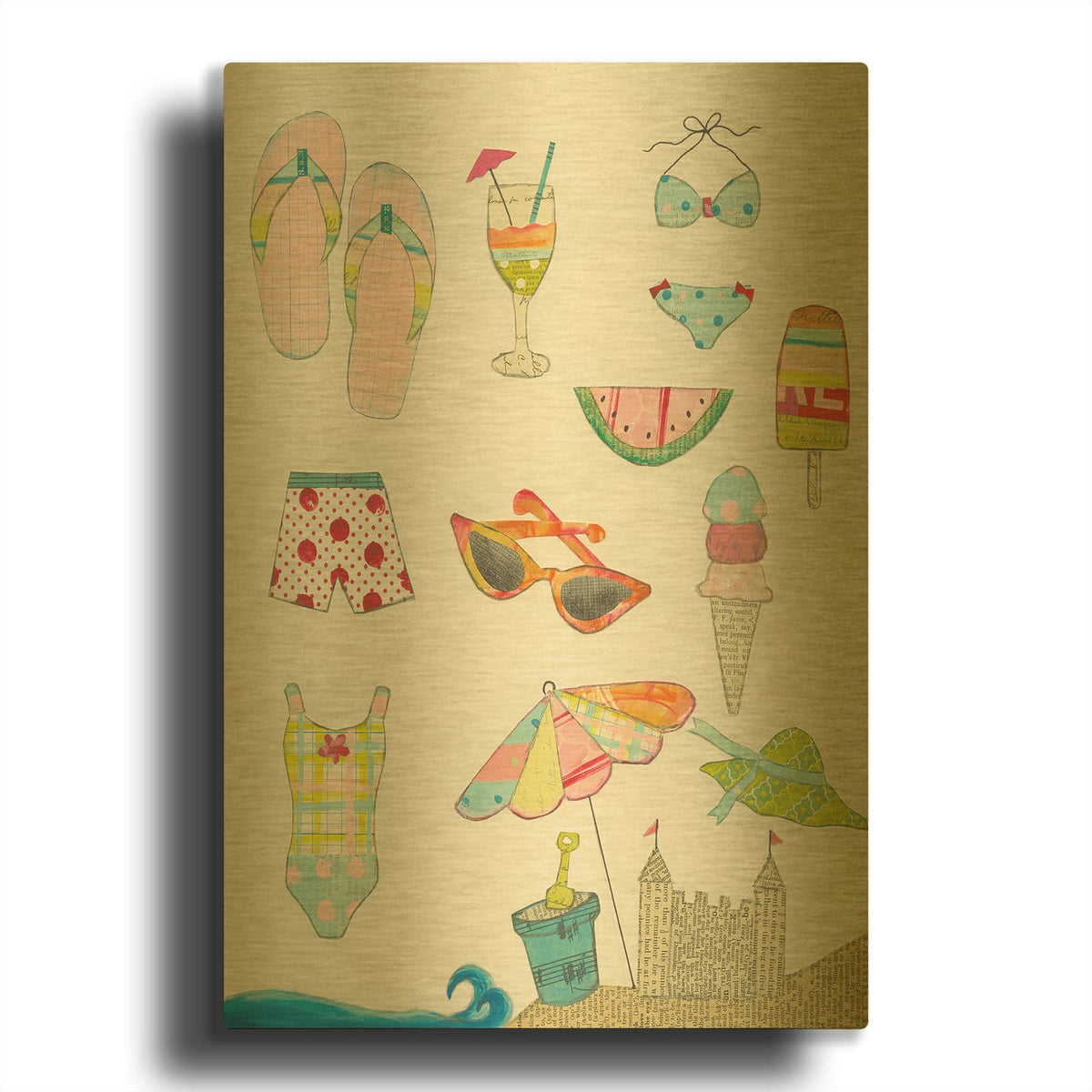 'At the Beach I' By Courtney Prahl Gold Metal Wall Art