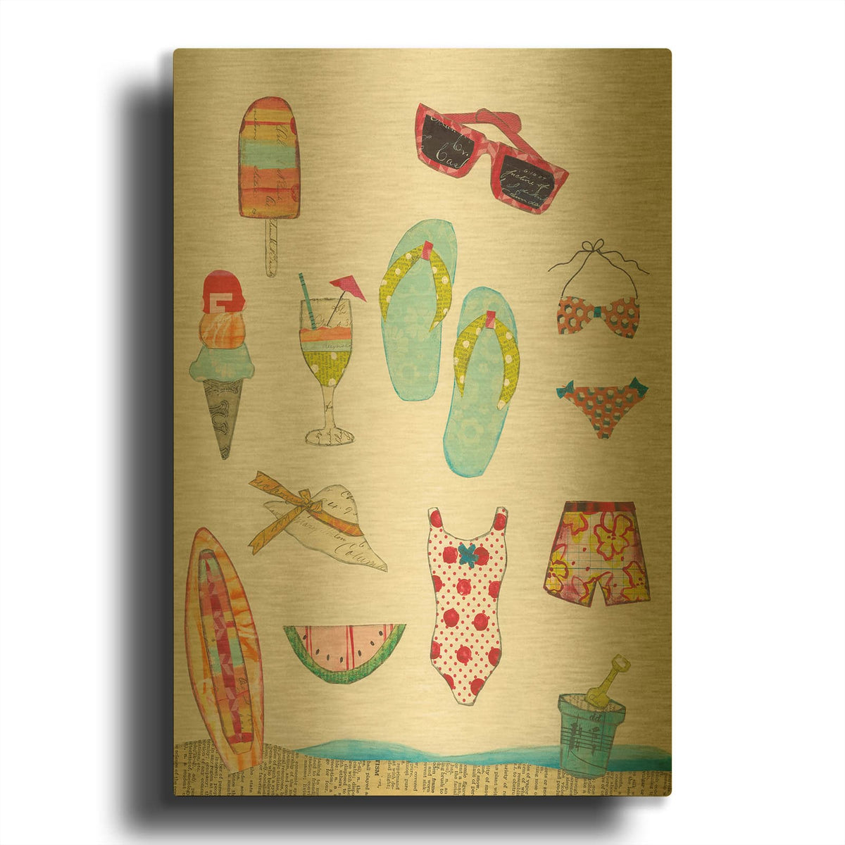 'At the Beach II' By Courtney Prahl Gold Metal Wall Art