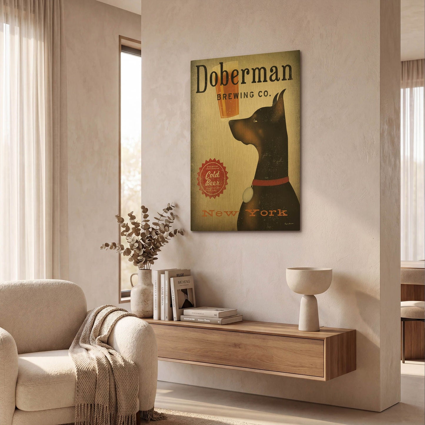 'Doberman Brewing Company NY' By Ryan Fowler Gold Metal Wall Art