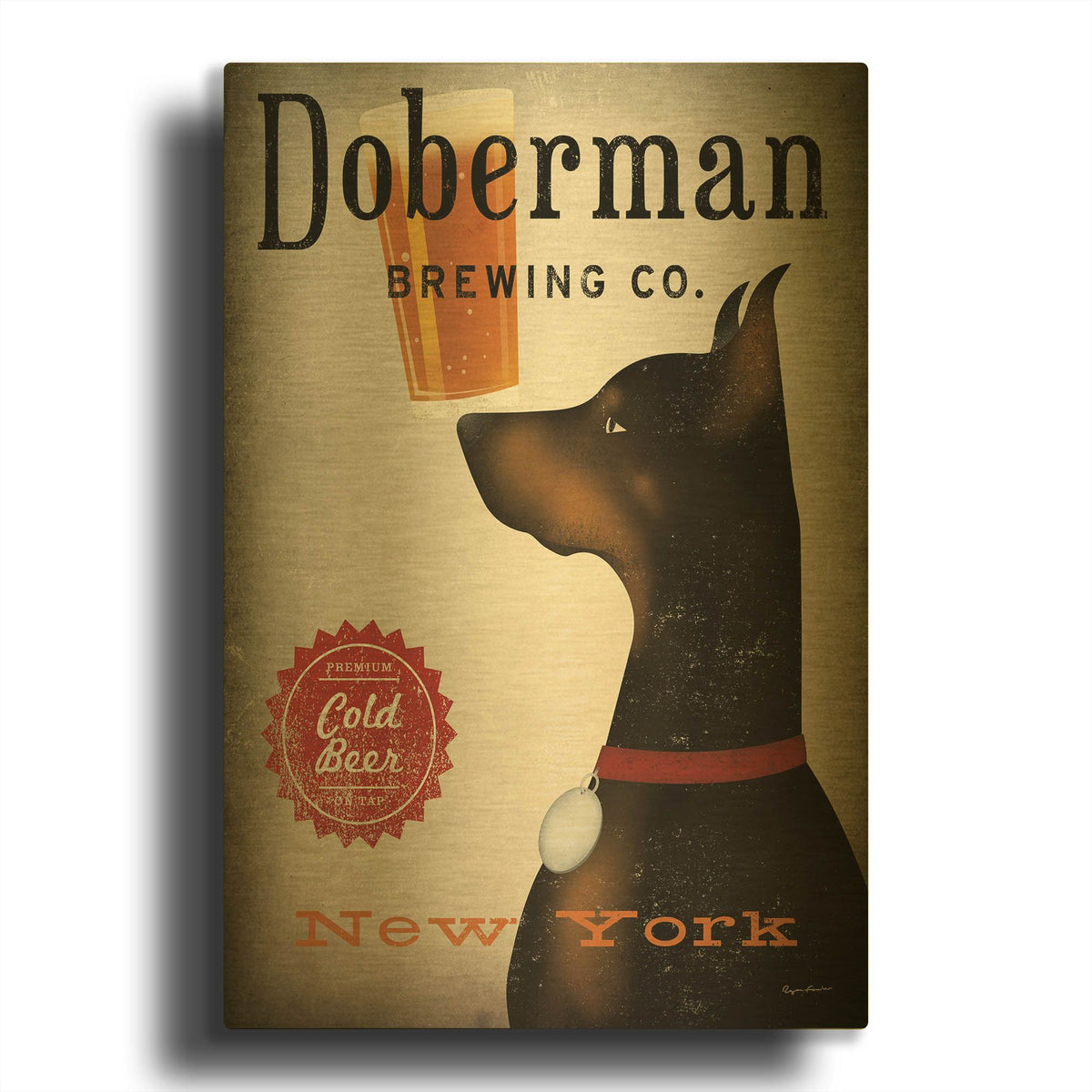 'Doberman Brewing Company NY' By Ryan Fowler Gold Metal Wall Art