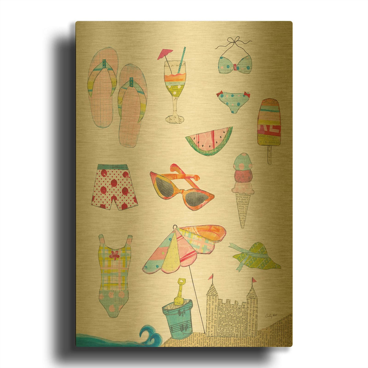 'At the Beach I v2' By Courtney Prahl Gold Metal Wall Art