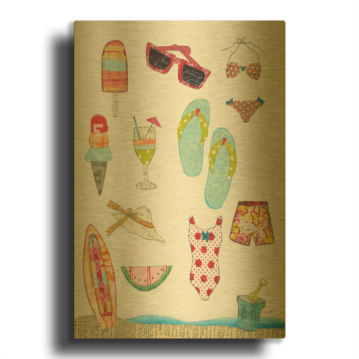 'At the Beach II v2' By Courtney Prahl Gold Metal Wall Art