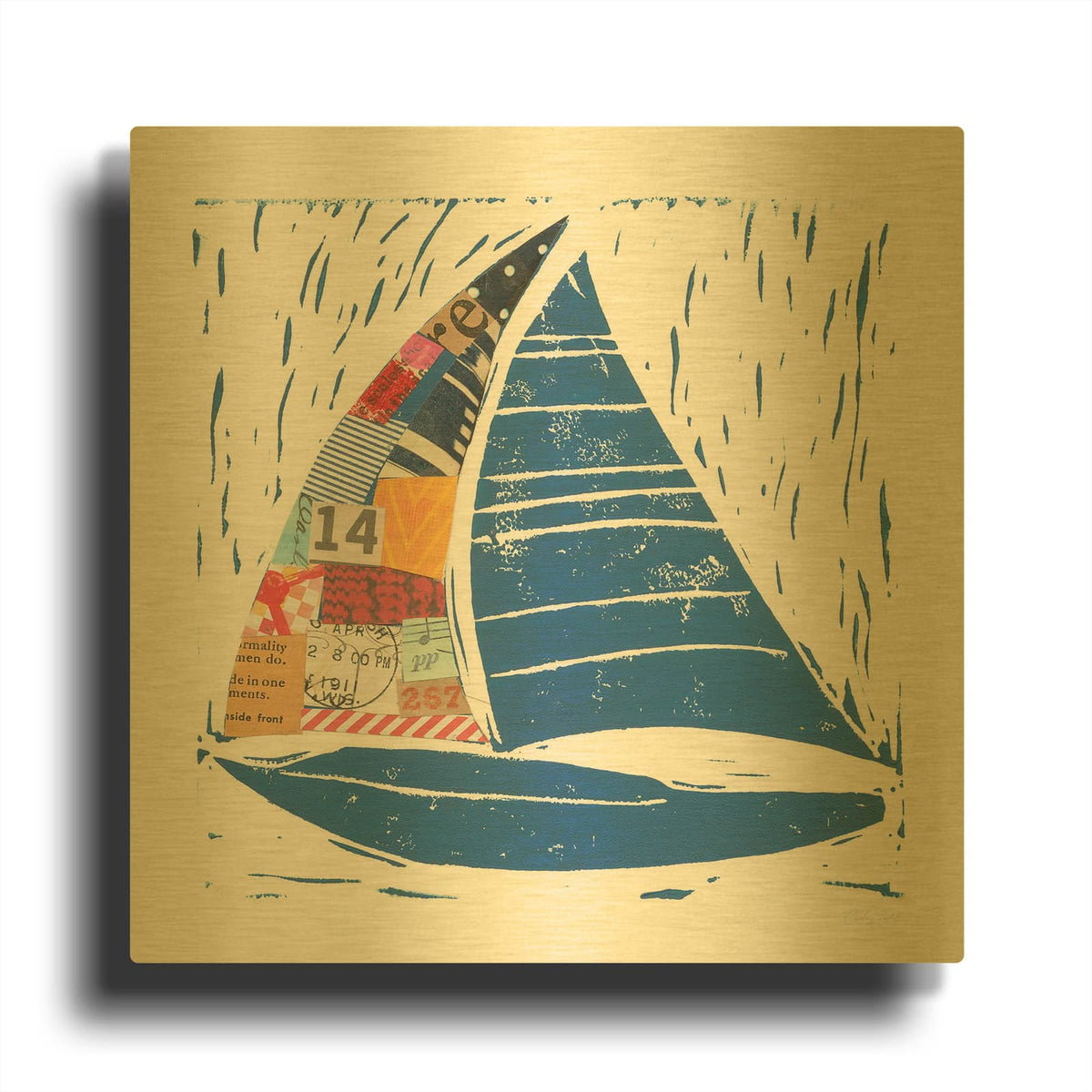 'Nautical Collage IV' By Courtney Prahl Gold Metal Wall Art