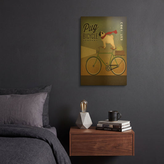 'Pug on a Bike' By Ryan Fowler Gold Metal Wall Art