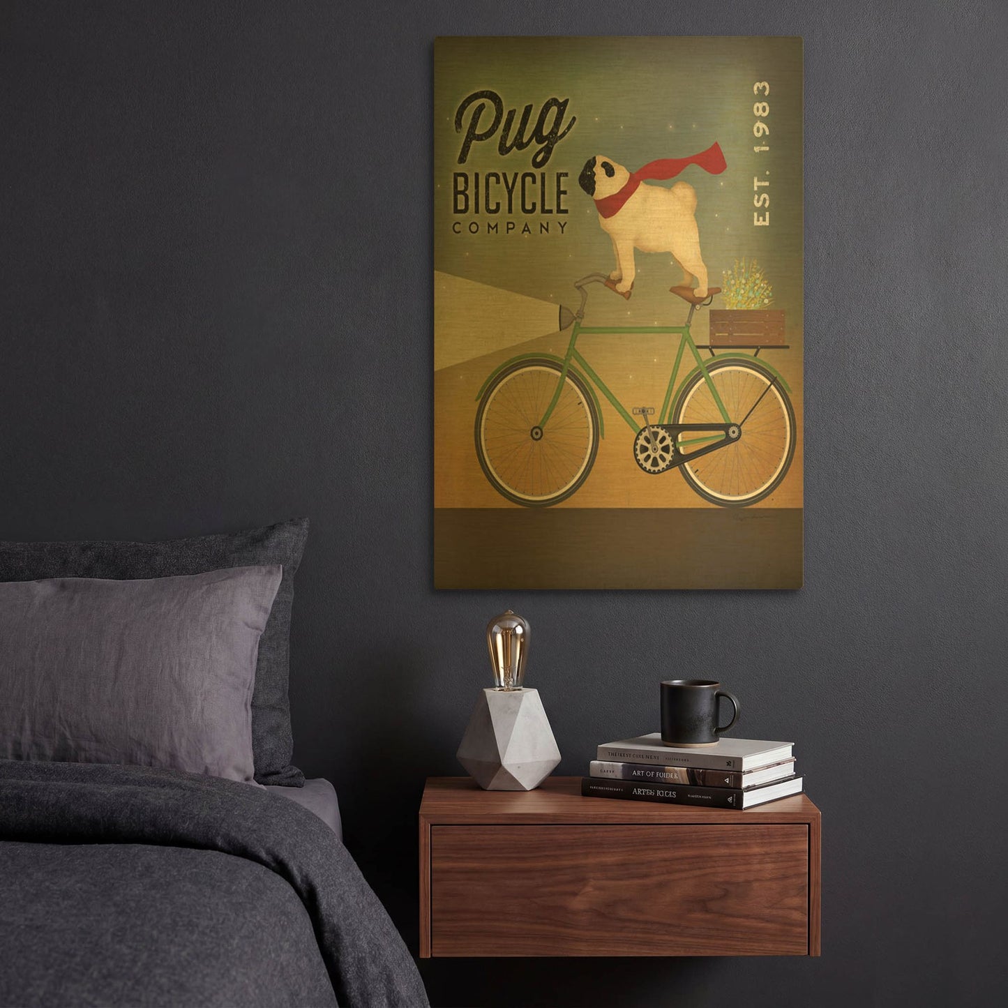 'Pug on a Bike' By Ryan Fowler Gold Metal Wall Art