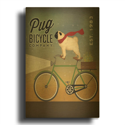'Pug on a Bike' By Ryan Fowler Gold Metal Wall Art
