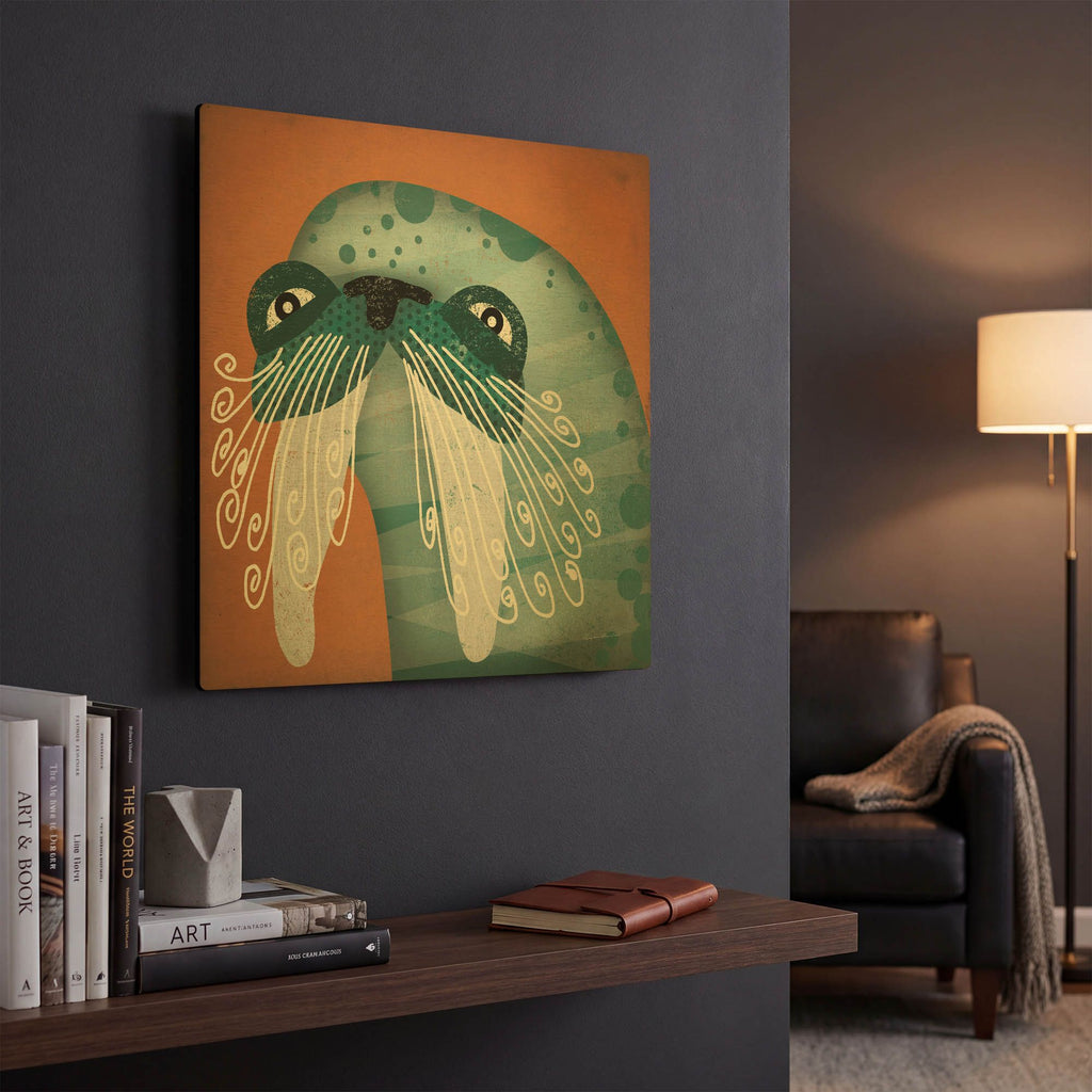 'Walrus Wow' By Ryan Fowler Gold Metal Wall Art