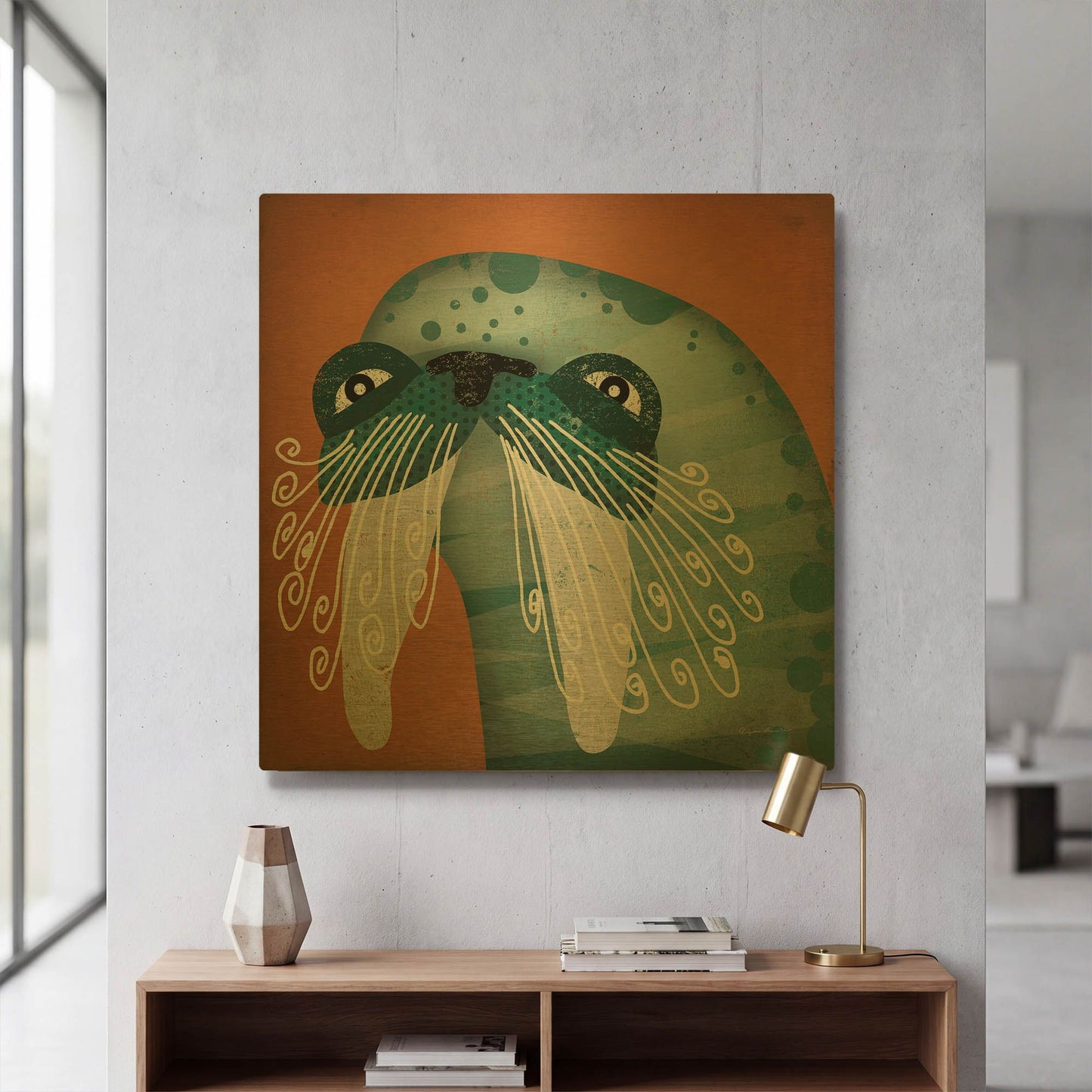 'Walrus Wow' By Ryan Fowler Gold Metal Wall Art