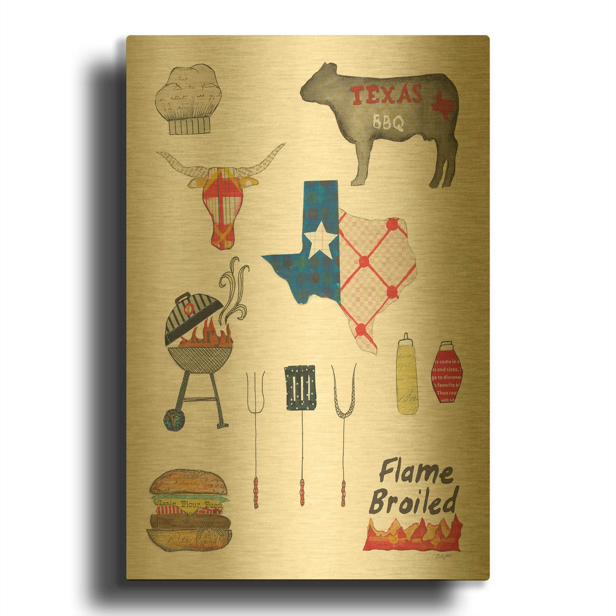'Summer Grilling II' By Courtney Prahl Gold Metal Wall Art