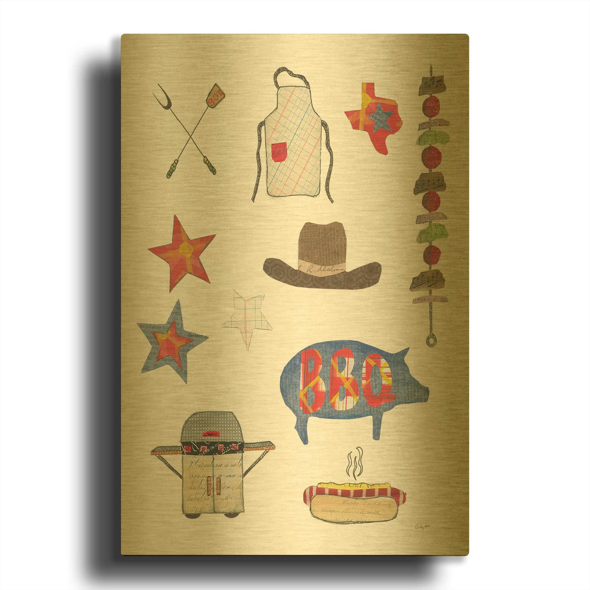 'Summer Grilling III' By Courtney Prahl Gold Metal Wall Art