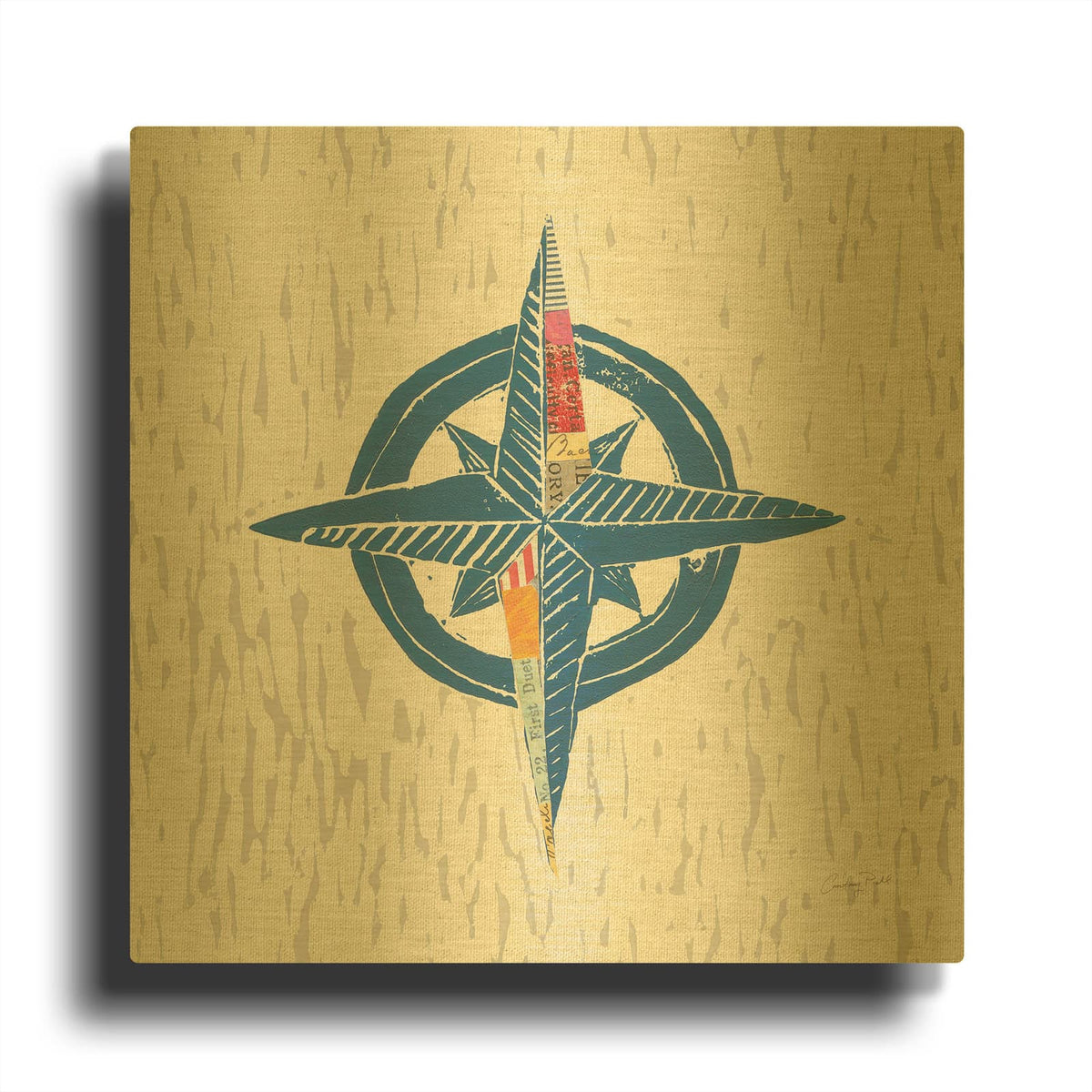 'Nautical Collage I on Linen' By Courtney Prahl Gold Metal Wall Art